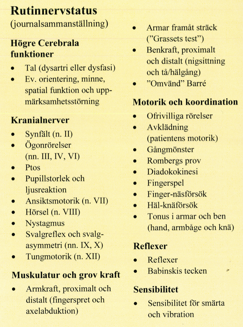 Referensguide för rutinnervstatus, del 2 – fördjupad neurologisk undersökning.
