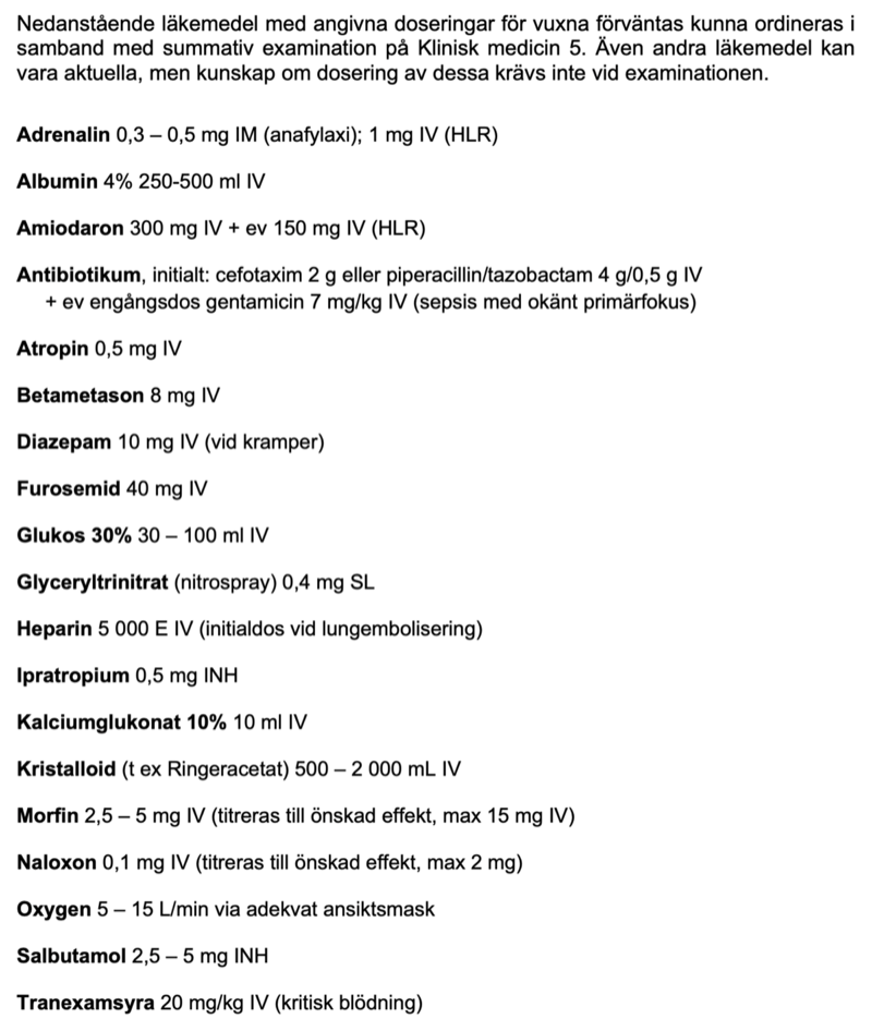 Referensguide för akutläkemedel med doser och indikationer.