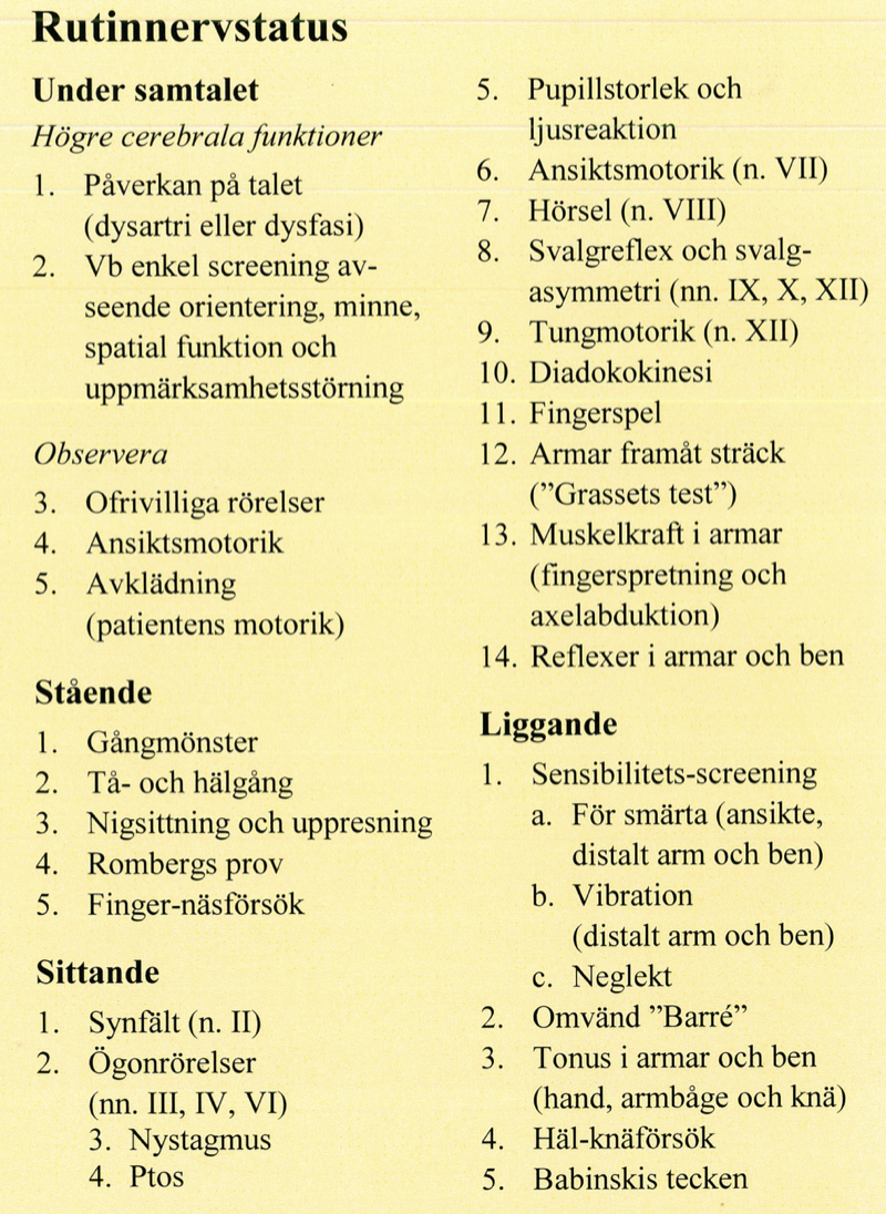 Referensguide för rutinnervstatus, del 1 – grundläggande neurologisk undersökning.